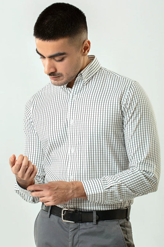 Black Windowpane Checkered Formal Shirt